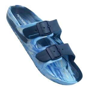 Rockin Blue Marble Double Buckle Slide Sandals Waterproof Beach Pool Shoes 6